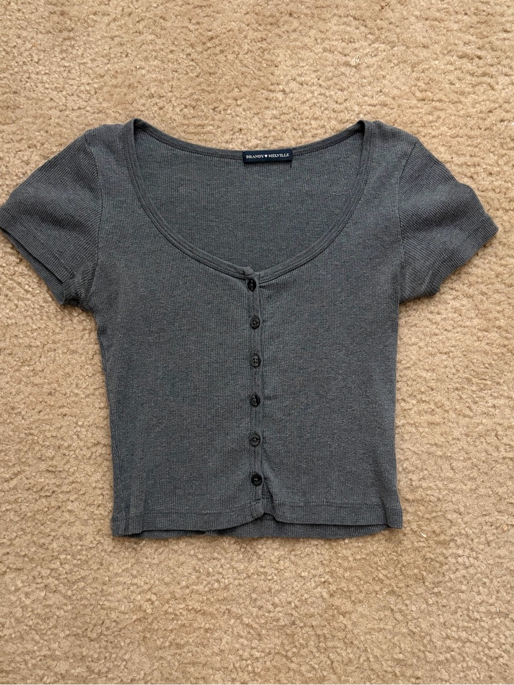 Brandy Melville Gray Button-Front Crop Top